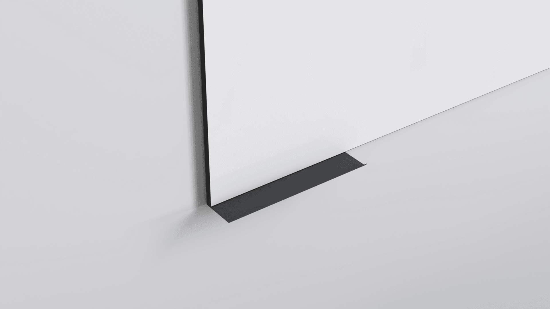 Era whiteboard — frameless edge and integrated pen tray, close detail